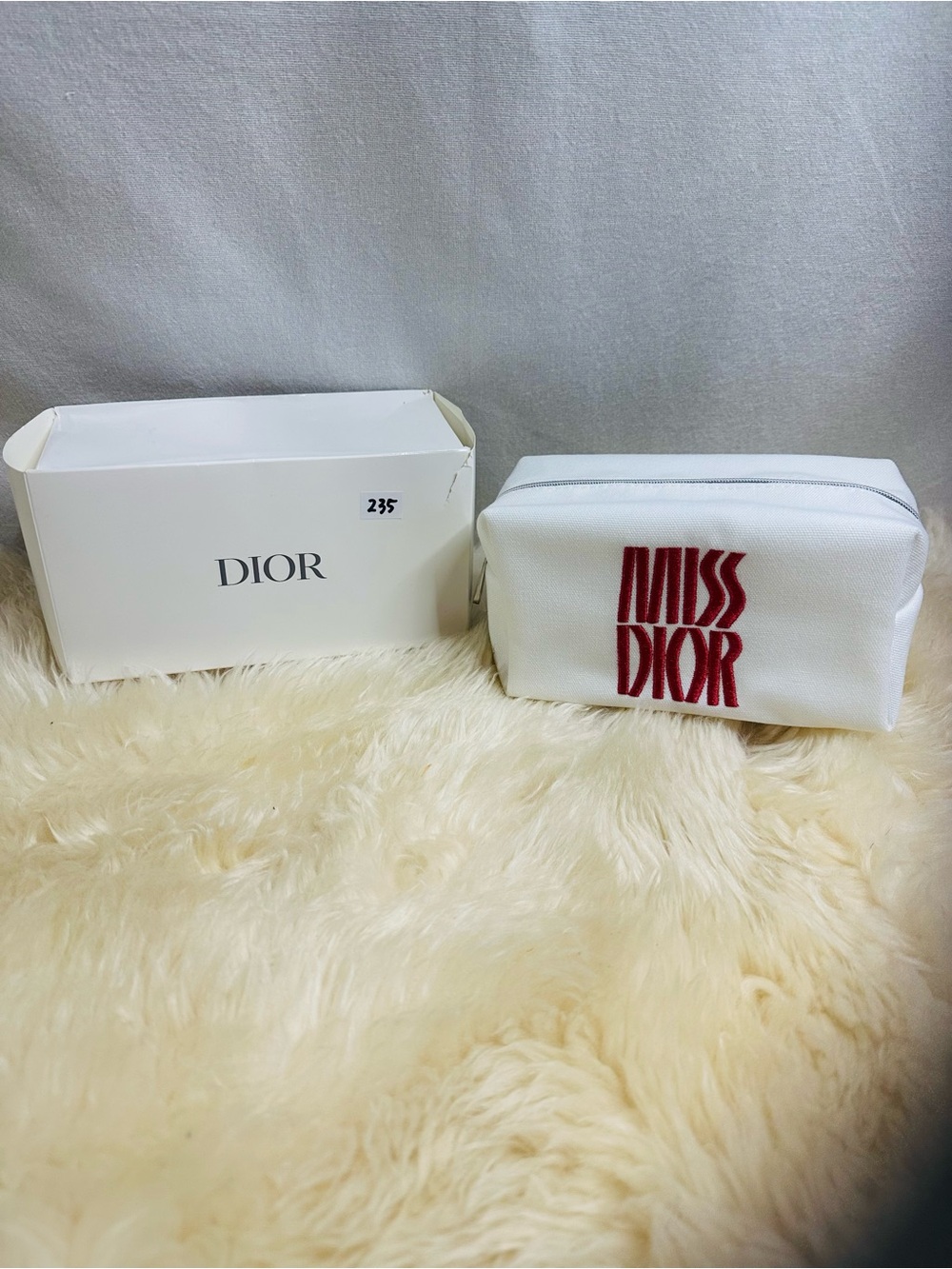 💕235 Dior White Cosmetic Pouch with Red Miss Dior Embroidery